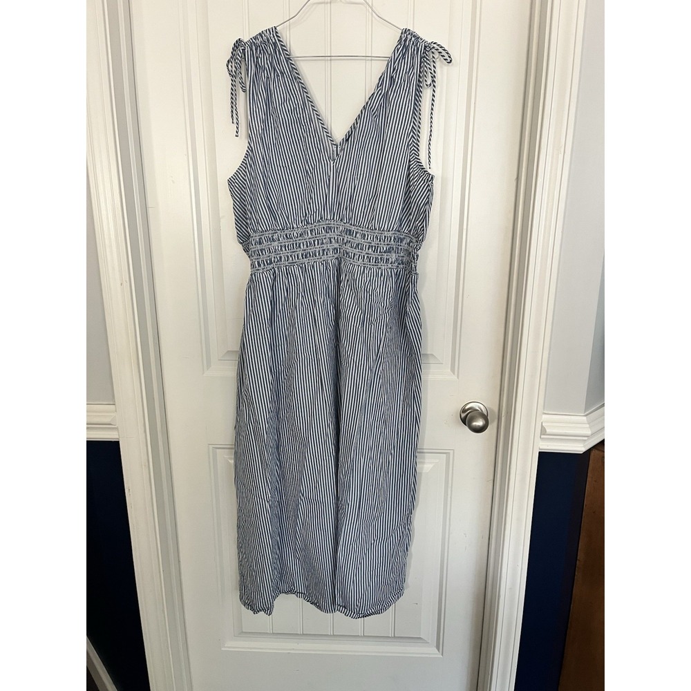 Old Navy Womens Blue White Striped Maxi Dress Size XL 100% Cotton Smocked 773